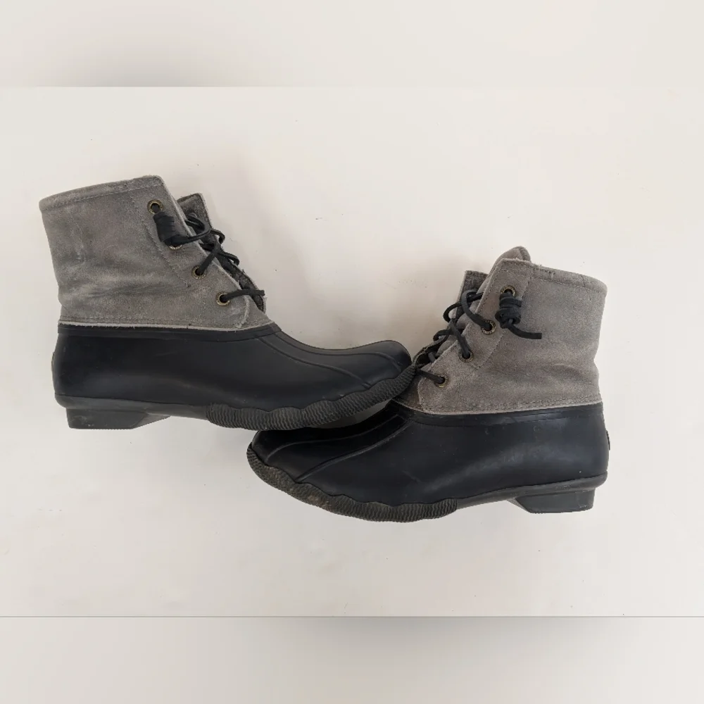 Sperry Black Rubber Gray Suede Saltwater Duck Boots Size 8